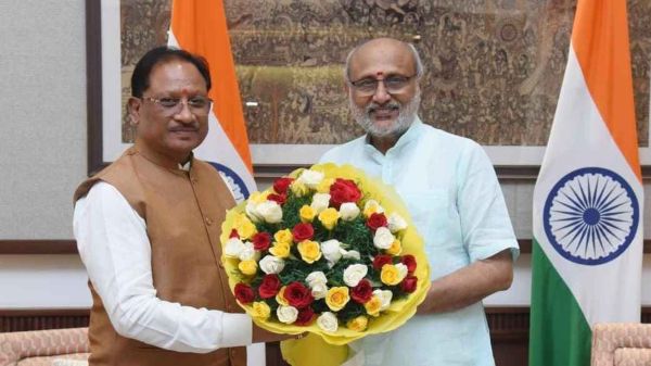 मुख्यमंत्री श्री विष्णु देव साय ने उपराष्ट्रपति श्री सी. पी. राधाकृष्णन से की सौजन्य भेंट